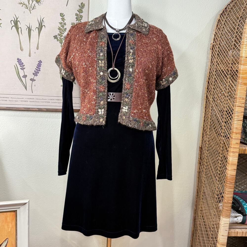 Floral Embroidered Cardigan Sweater Fairy Grunge Forest Cottage Boho Hippie S M